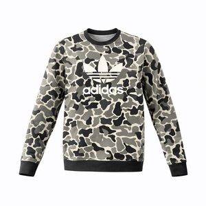 Adidas Originals Boy's Trefoil Grey Camo Print Crewneck Sweatshirt Sz XL​​​​